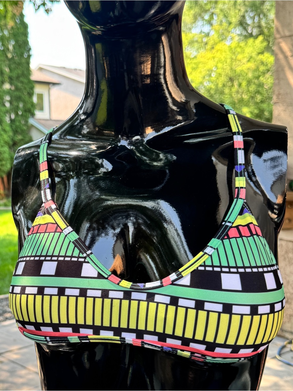 Colorblock Geometric Bikini Top - Neon Yellow & Mint